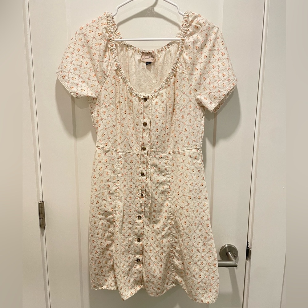Cream Floral Button-Front Women's Dress